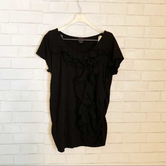 Motherhood Maternity Black Ruffled Ruched Top L - Picture 6 of 11